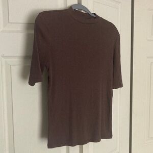 (A New Day) Brown Ribbed Mockneck Elbow Sleeve in Brown size XS
